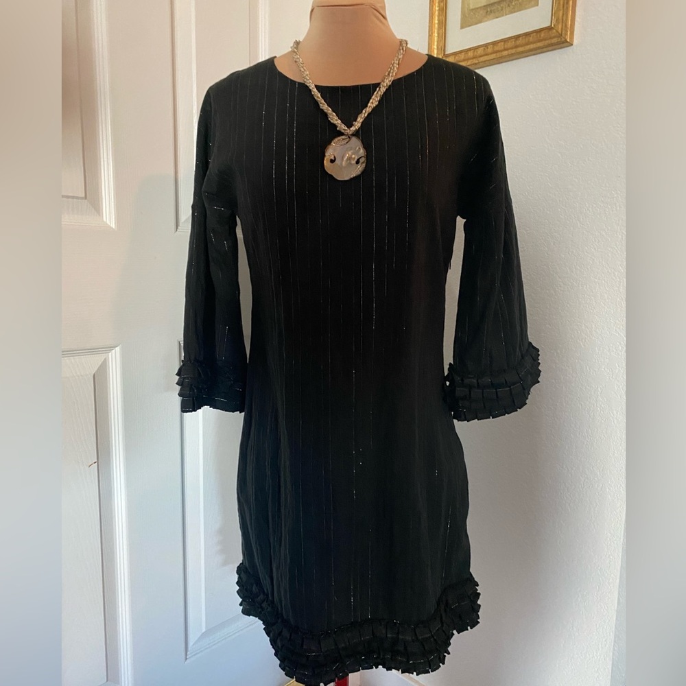 Chic Black Long Sleeve Dress with Ruffle Accents
